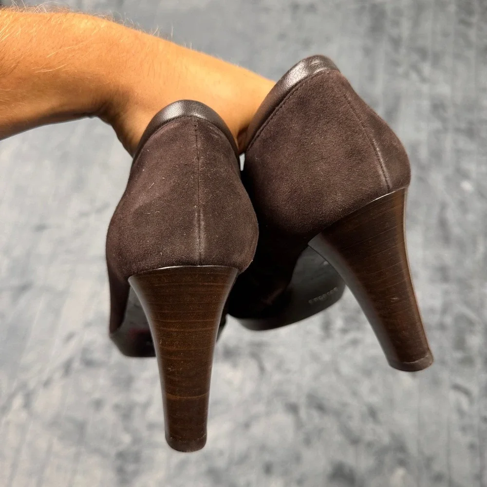 Aquatalia Marvin K Brown Suede Ankle Booties Side Zip Platform Heels Italy 8.5